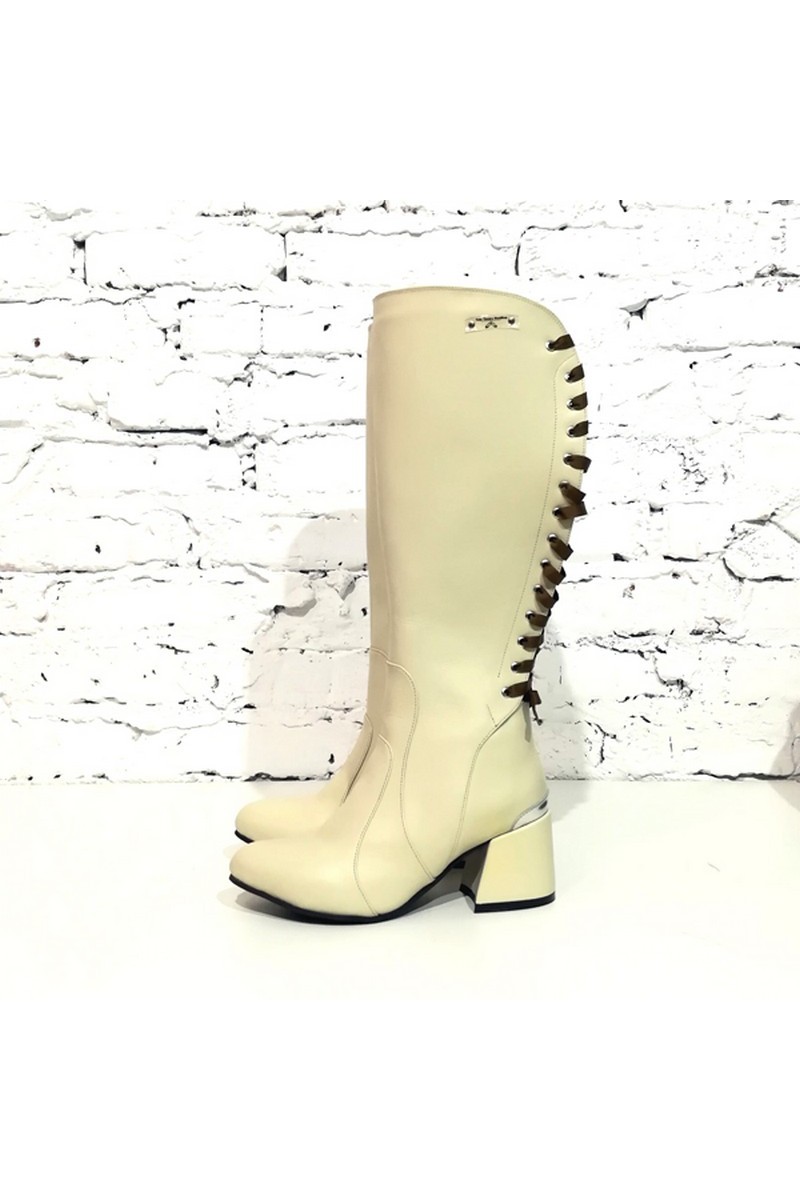 Buy Boots beige leather lacing heel, Comfortable warmed high zipper stylish warm women boots